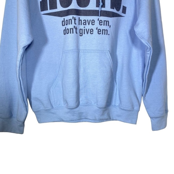 Hoots Unisex size Medium Blue graphic hoodie Hoots don't have 'em don't give 'em - Picture 2 of 6